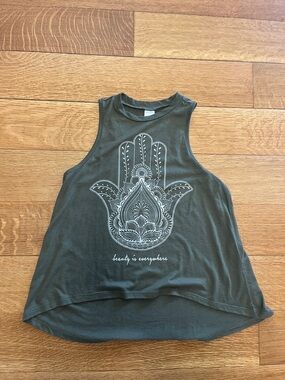 High low Olive green Hamsa hand, tank top size large